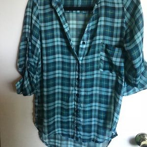 Small teal Bp plaid button up